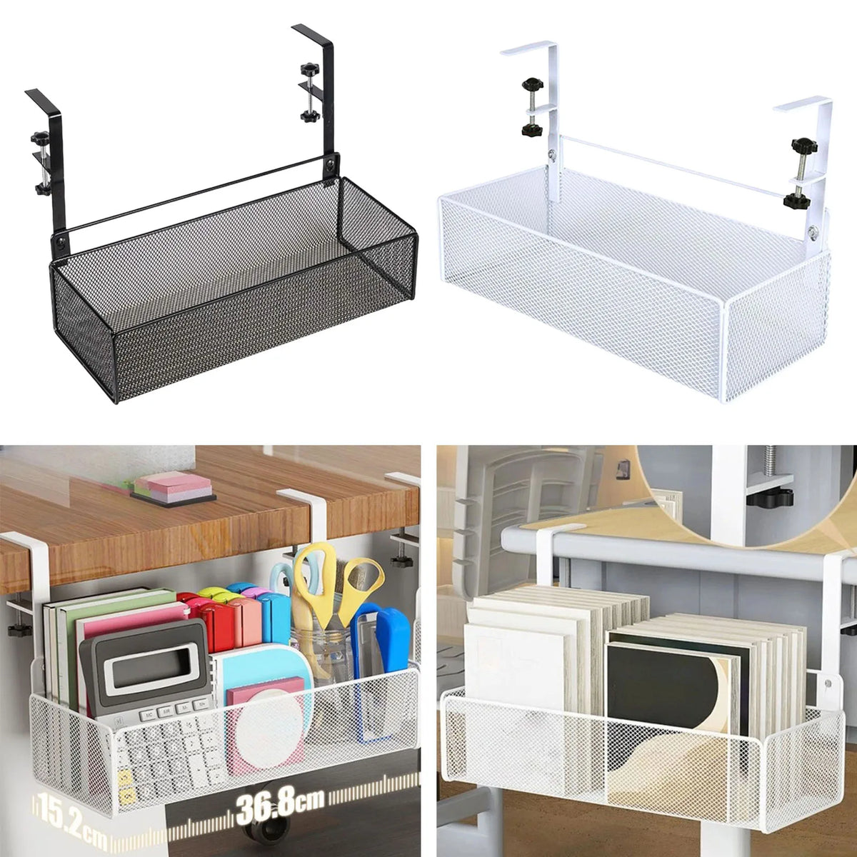 Panier grillagé sous bureau à pince – Grande capacité