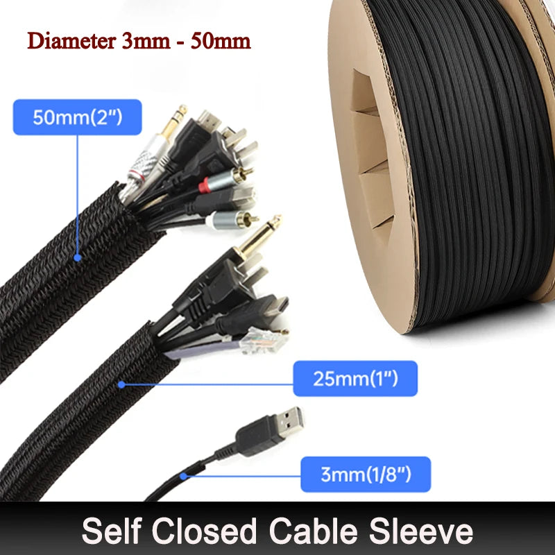 Gaine tressée PET auto-fermante – 3 à 50 mm