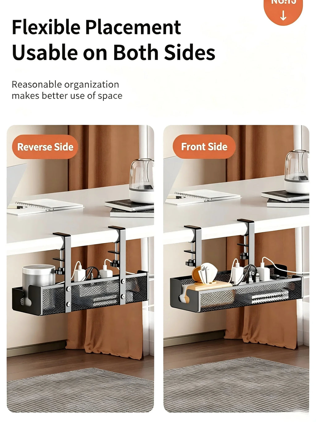 Goulotte acier sous bureau – Sans perçage