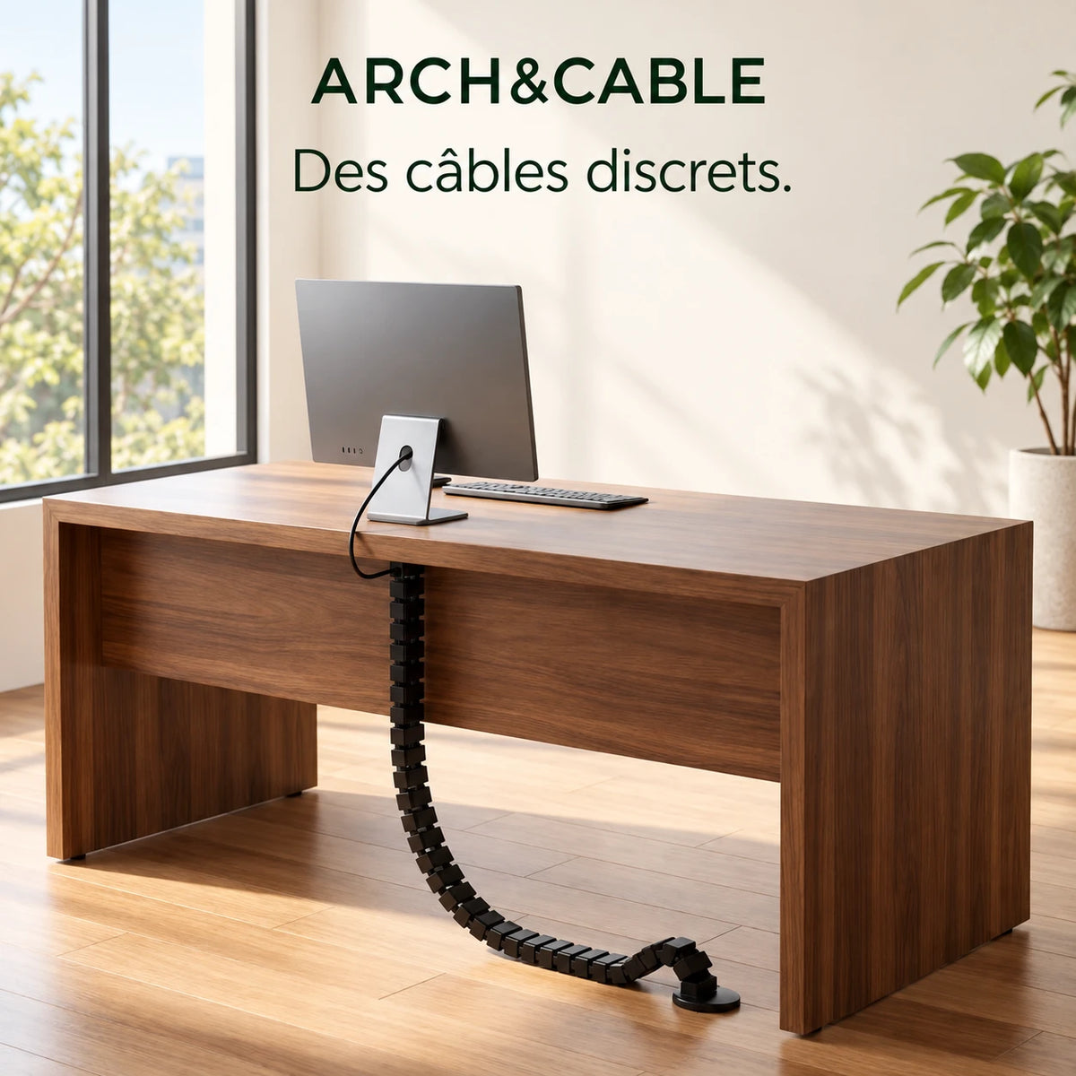 ARCH&CABLE — Colonne passe-câbles articulée – Bureau assis-debout — vue complémentaire