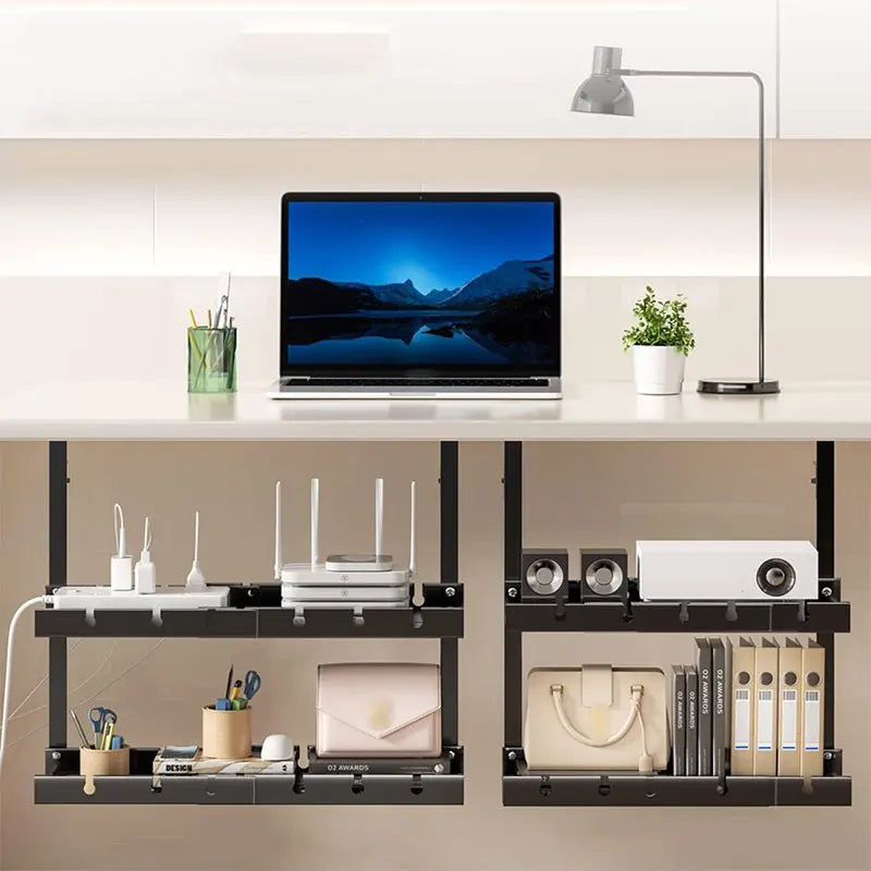 Panier sous bureau extensible 2 niveaux – Sans perçage