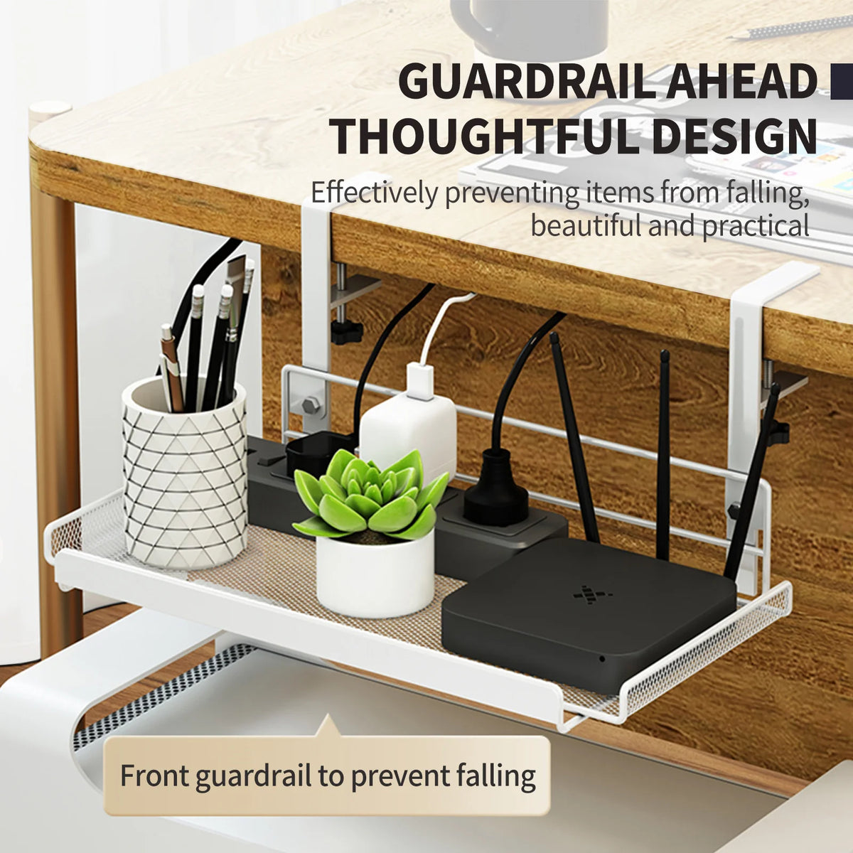 Panier de rangement suspendu sous bureau
