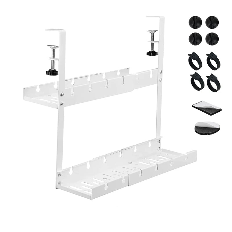 Panier sous bureau extensible 2 niveaux – Sans perçage