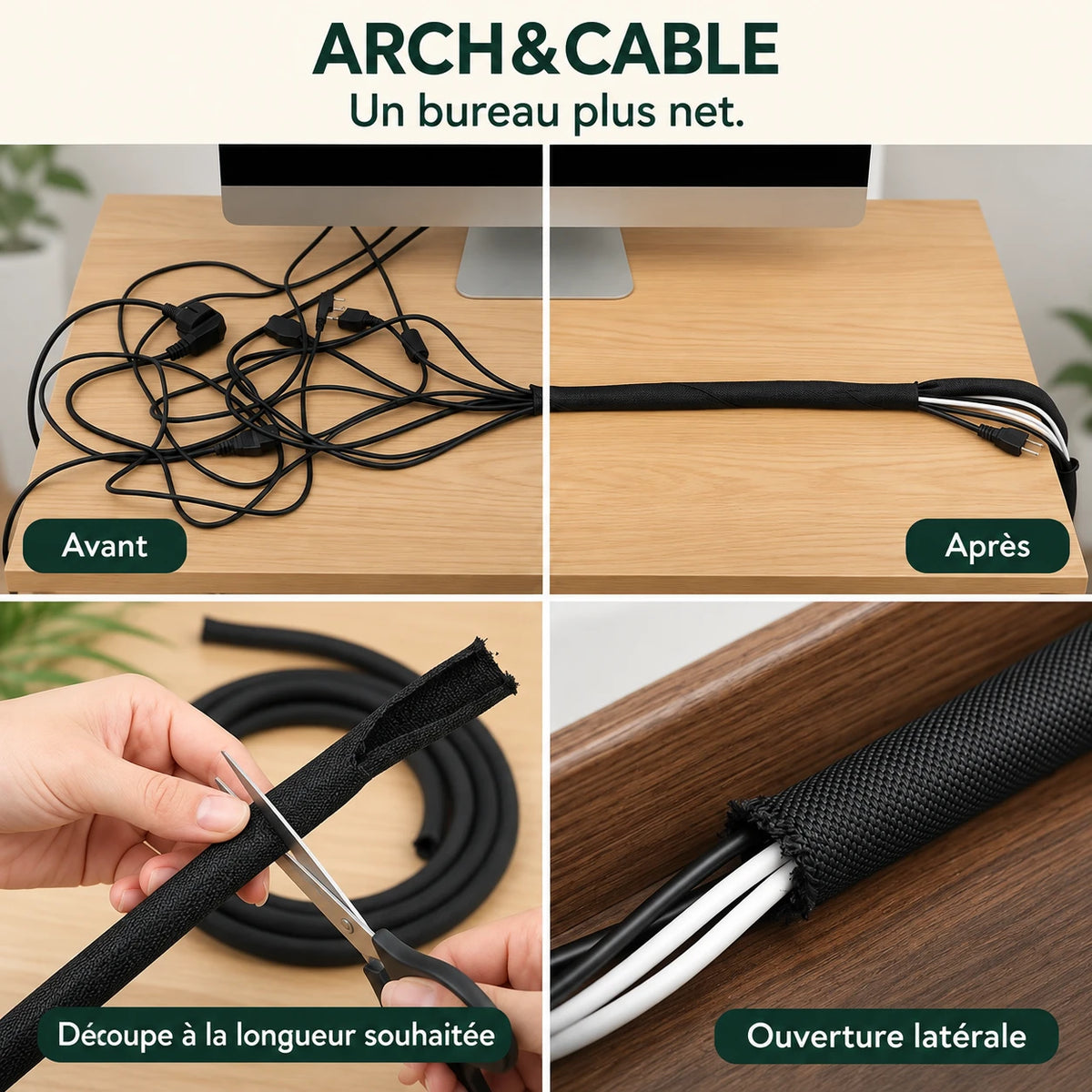 ARCH&CABLE — Gaine auto-fermante cache-câbles – Noire — vue complémentaire