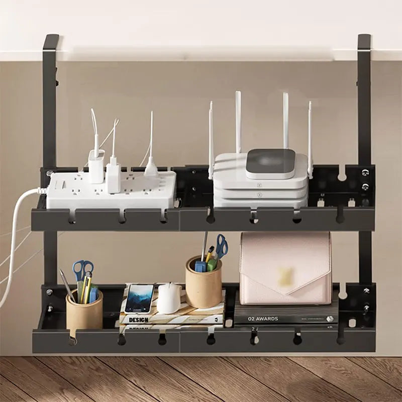 Panier sous bureau extensible 2 niveaux – Sans perçage