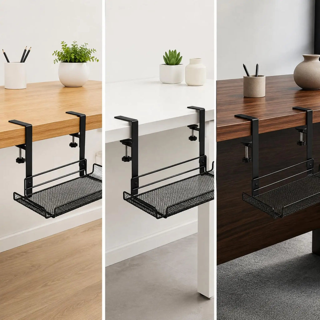 Étagère grillagée sous bureau à pince – Acier carbone