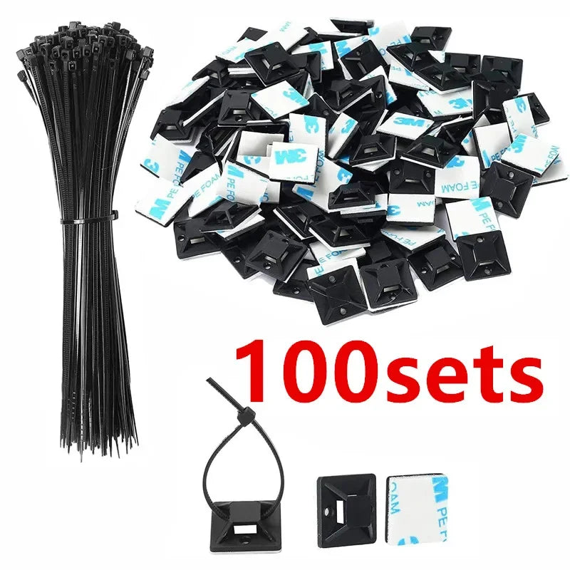 Bases adhésives pour serre-câbles – Lot de 100