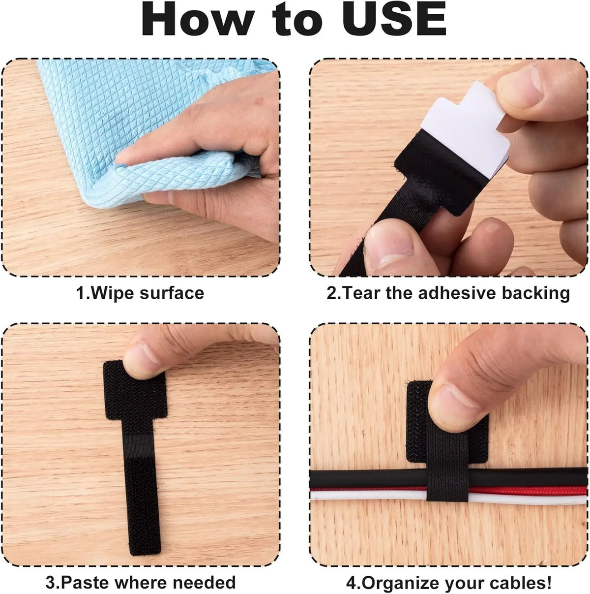Attaches câbles réutilisables auto-adhésives