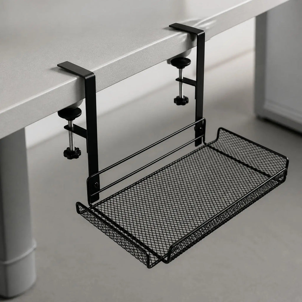 Étagère grillagée sous bureau à pince – Acier carbone