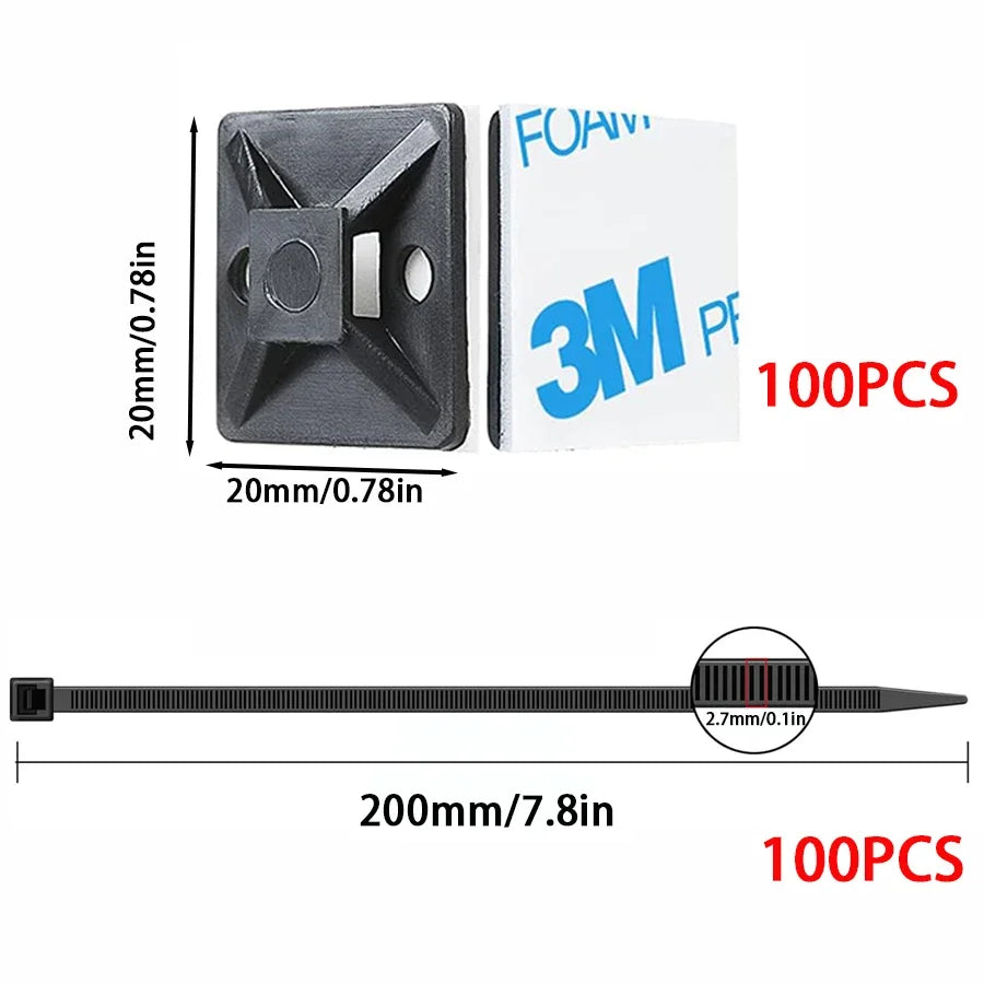 Bases adhésives pour serre-câbles – Lot de 100