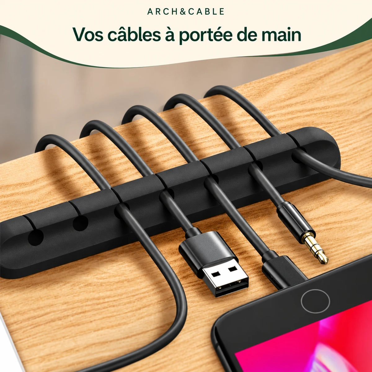 Organiseur de câbles en silicone adhésif
