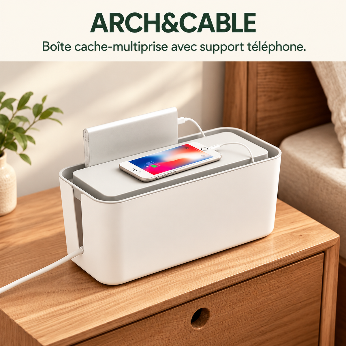 ARCH&CABLE — Boîte cache-multiprise avec support téléphone — photo principale
