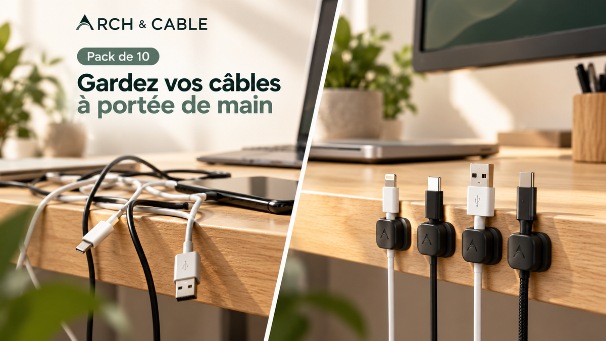 Arch & Cable — Clips adhésifs guide-câbles – Pack de 10