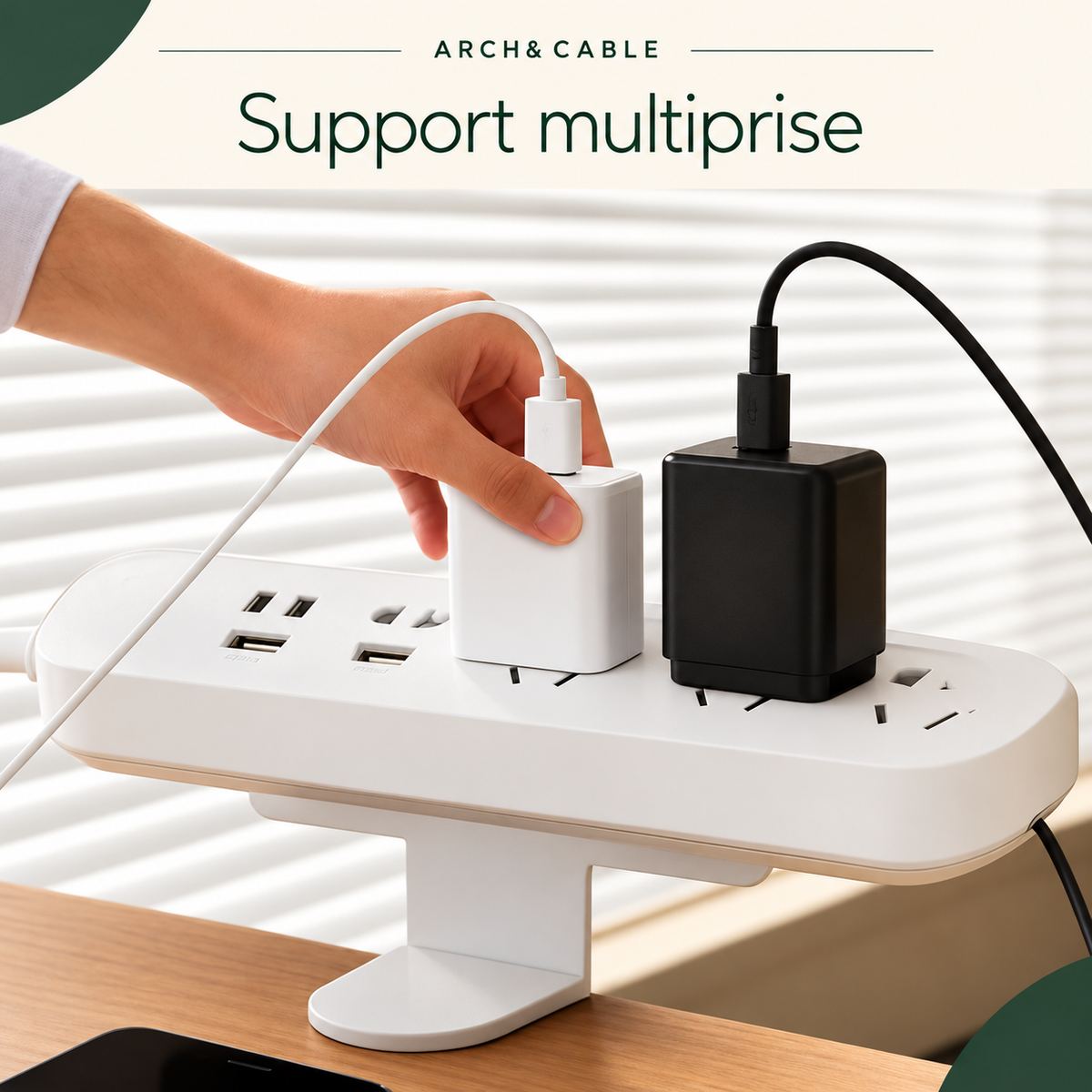 ARCH&CABLE — Support multiprise à pince, vue en situation