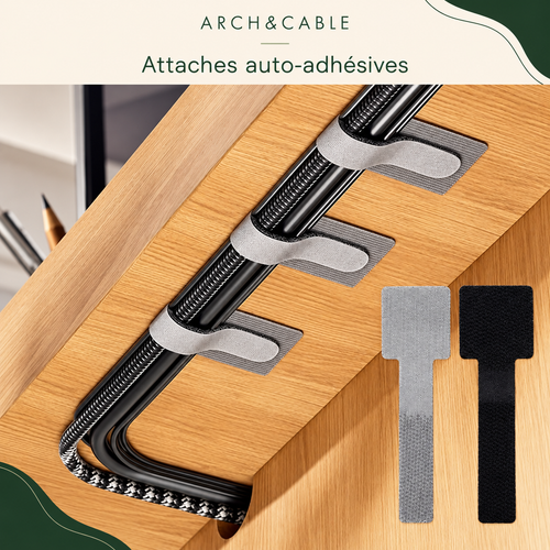 ARCH&CABLE — Attaches auto-adhésives grises et noires en situation