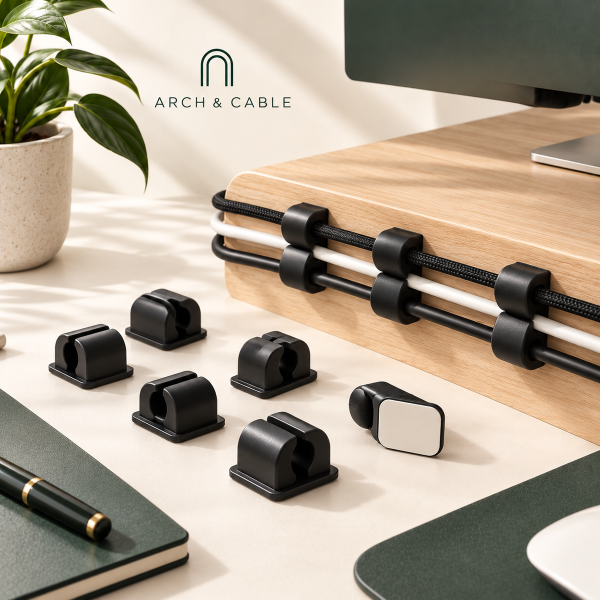 ARCH & CABLE — Visuel principal du produit : Clips range-câbles adhésifs – 5 à 20 pièces