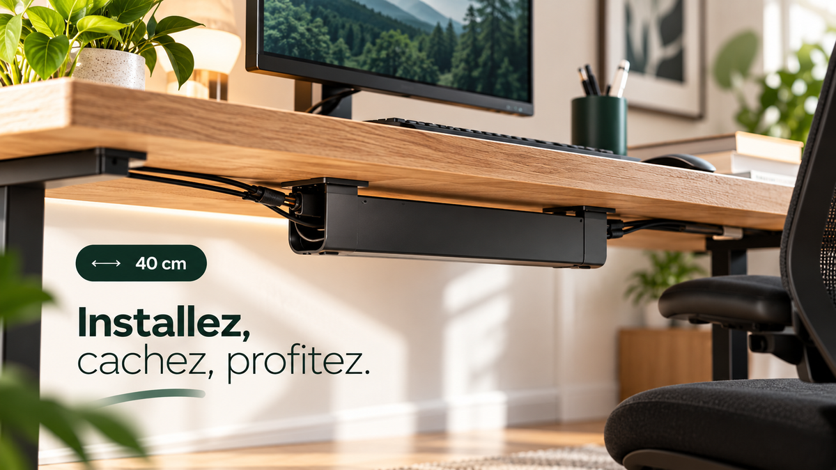 Arch & Cable — Goulotte PVC 40 cm sous bureau – Sans perçage