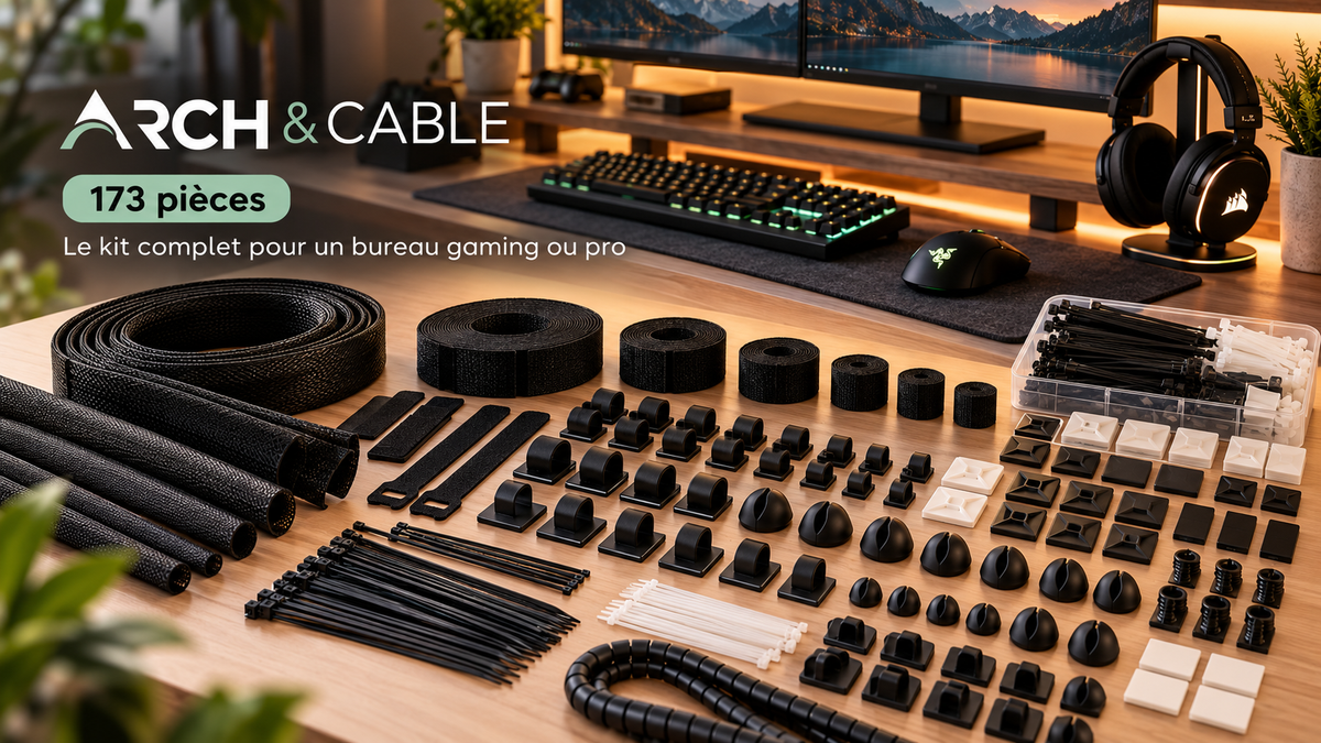 Arch & Cable — Kit complet de gestion des câbles – 173 pièces