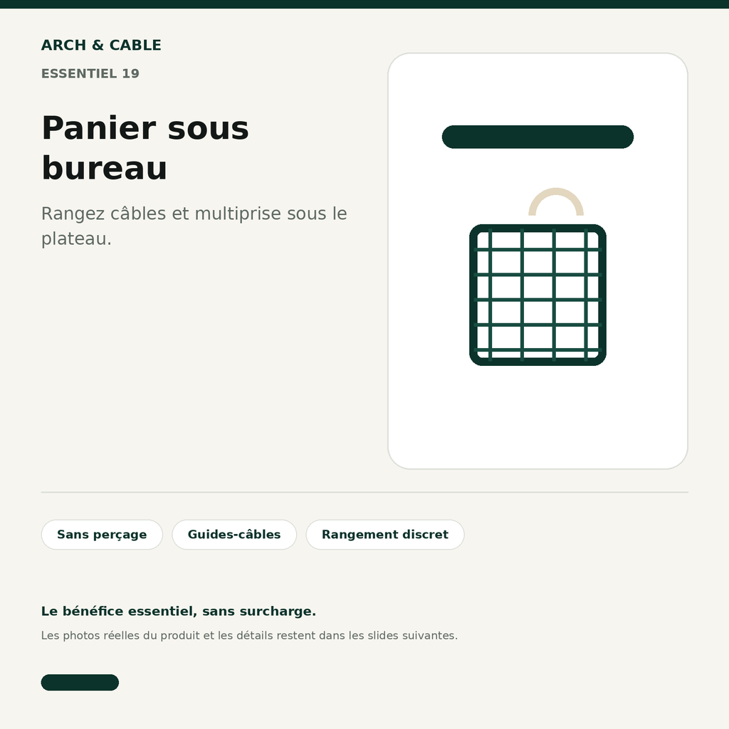 Panier sous bureau avec guides-câbles Arch & Cable