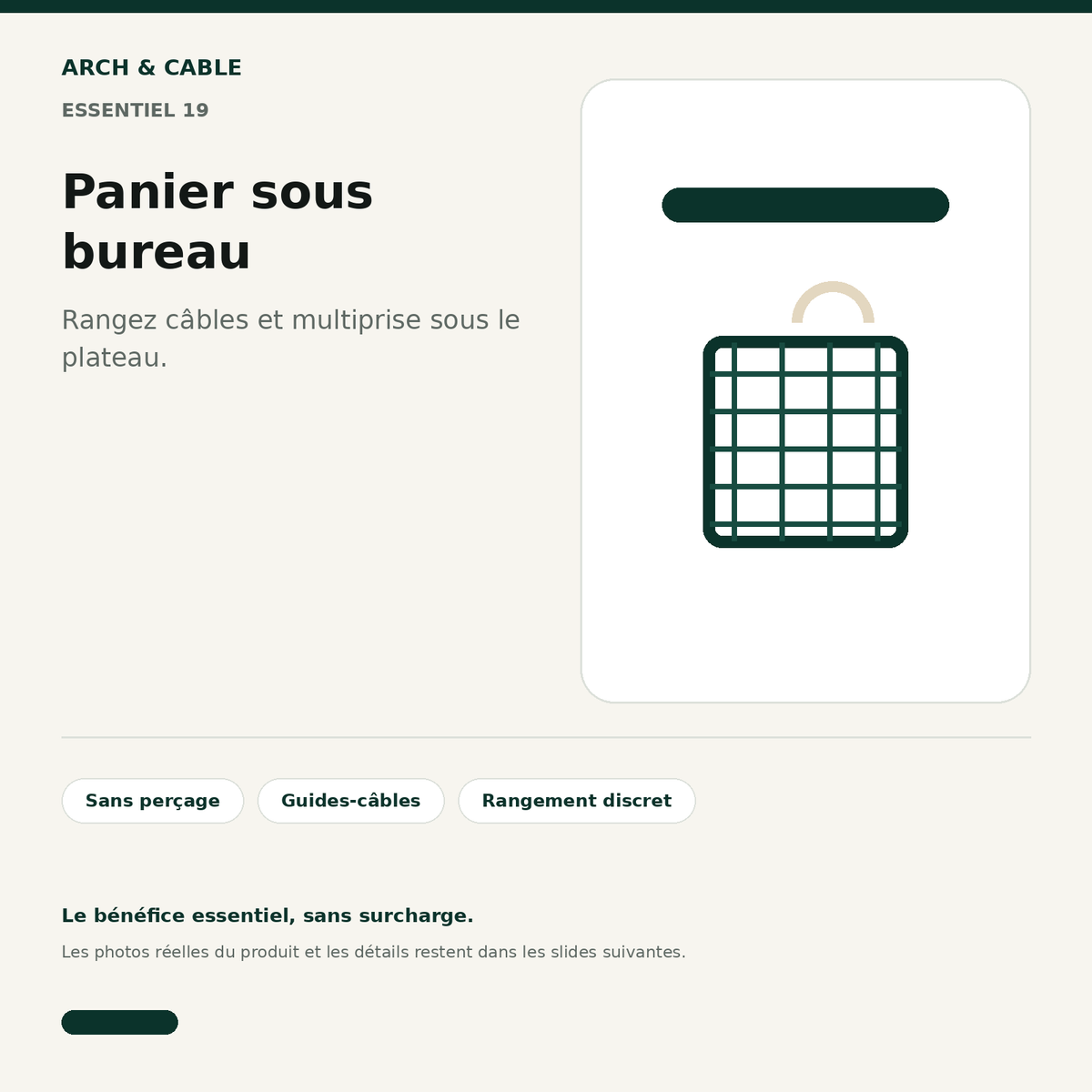 Panier sous bureau avec guides-câbles Arch & Cable