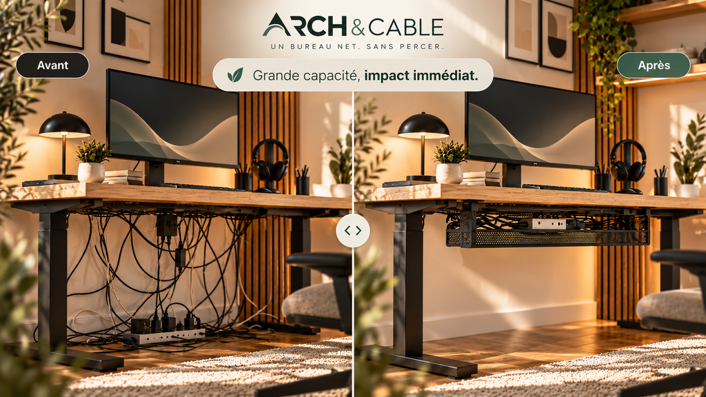 Avant après avec panier à câbles grande capacité Arch & Cable