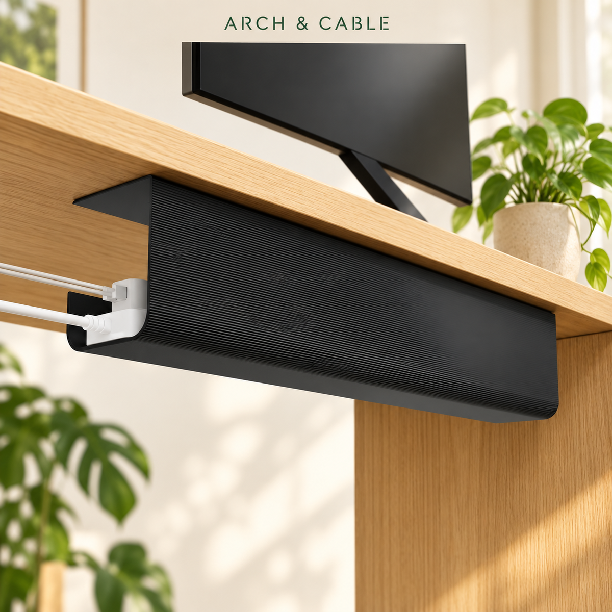 Goulotte PVC 40 cm – Sans perçage — présentation du produit dans un décor crème et bois.